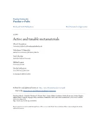 Active and Tunable Metamaterials Allan D
