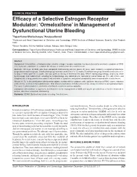 Efficacy of a Selective Estrogen Receptor Modulator: 'Ormeloxifene' in Management of Dysfunctional Uterine Bleeding