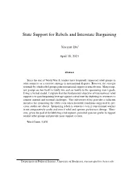 State Support for Rebels and Interstate Bargaining