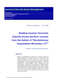 Building Counter-Terrorism Capacity Across Borders: Lessons from the Defeat of “Revolutionary Organization November 17Th”