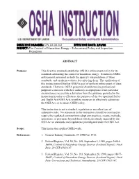 DIRECTIVE NUMBER: CPL 02-00-147 EFFECTIVE DATE: 2/11/08 SUBJECT: the Control of Hazardous Energy – Enforcement Policy and Inspection Procedures