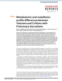Metabolomic and Metallomic Profile Differences Between Veterans And
