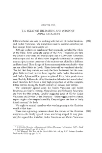 T.C. Skeat on the Dating and Origin of Codex Vaticanus