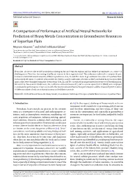A Comparison of Performance of Artificial Neural Networks For