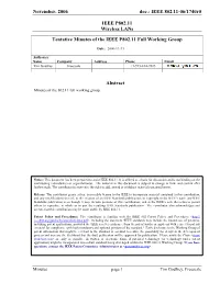 November, 2006 Doc.: IEEE 802.11-06/1740R0 IEEE P802.11 Wireless Lans Tentative