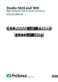 Studio 1824 and 1810 High-Definition USB 2.0 Audio Interfaces Owner’S Manual