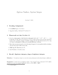 Algebraic Numbers, Algebraic Integers