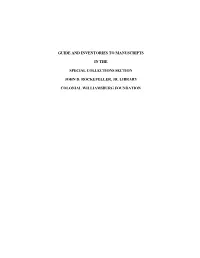 Guide and Inventories to Manuscripts in the Special