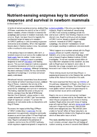 Nutrient-Sensing Enzymes Key to Starvation Response and Survival in Newborn Mammals 23 December 2012