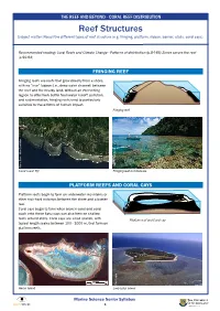 Reef Structures Subject Matter: Recall the Different Types of Reef Structure (E.G