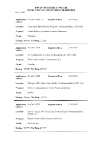Daventry District Council Weekly List of Applications Registered 03/12/2007