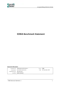 EONIA Benchmark Statement
