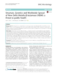 Structure, Genetics and Worldwide Spread of New Delhi Metallo-Β-Lactamase (NDM): a Threat to Public Health Asad U