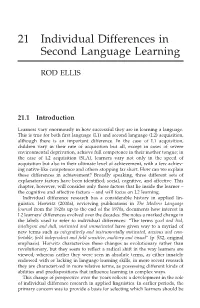 21 Individual Differences in Second Language Learning