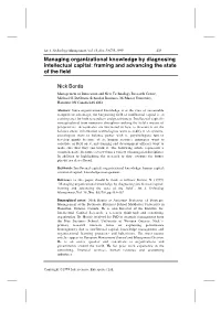 Managing Organizational Knowledge by Diagnosing Intellectual Capital: Framing and Advancing the State of the Field