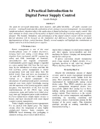 Topic 6: a Practical Introduction to Digital Power Supply Control
