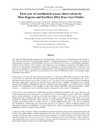 First Year of Coordinated Science Observations by Mars Express and Exomars 2016 Trace Gas Orbiter