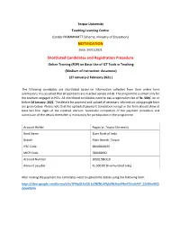 NOTIFICATION Shortlisted Candidates and Registration Procedure