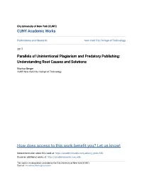 Parallels of Unintentional Plagiarism and Predatory Publishing: Understanding Root Causes and Solutions