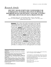 Specific Mood Symptoms Confer Risk for Subsequent Suicidal Ideation in Bipolar Disorder with and Without Suicide Attempt History: Multi-Wave Data from Step-Bd