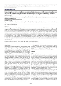 Exploring the Relationship Between Journal Indexing and Article Processing Charges of Journals Published by MDPI, the Multidisciplinary Digital Publishing Institute