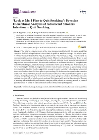 “Look at Me, I Plan to Quit Smoking”: Bayesian Hierarchical Analysis of Adolescent Smokers’ Intention to Quit Smoking