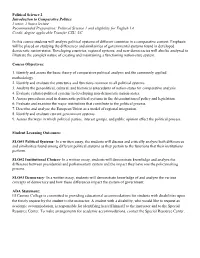 Political Science 2 Introduction to Comparative Politics 3 Units; 3