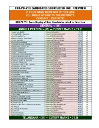 Rrb-Po-Viii Candidates Shortlisted for Interview If Your Name Were Not in This List, You Might Inform to the Institute