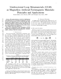 Unidirectional Loop Metamaterials (ULM) As Magnetless Artificial