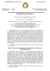 Antioxidant and Antimicrobial Activities of Armillaria Mellea and Macrolepiota Procera Extracts