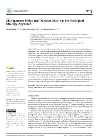 Management Styles and Decision-Making: Pro-Ecological Strategy Approach