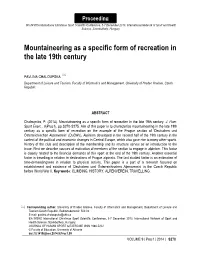 Mountaineering As a Specific Form of Recreation in the Late 19Th Century