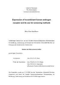 Expression of Recombinant Human Androgen Receptor and Its Use for Screening Methods