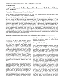 Long Term Changes in the Limnology and Geochemistry of the Berkeley Pit Lake, Butte, Montana Christopher H