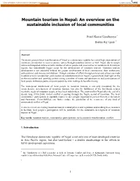 Mountain Tourism in Nepal: an Overview on the Sustainable Inclusion of Local Communities