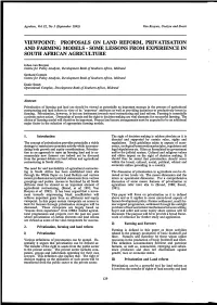 Proposals on Land Reform, Privatisation and Farming Models - Some Lessons from Experience in South African Agriculture