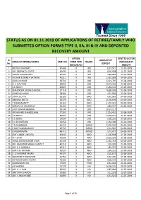 Status As on 01.11.2019 of Applications of Retiree/Family Who Submitted Option Forms Type Ii, Iia, Iii & Iv and Deposited Recovery Amount