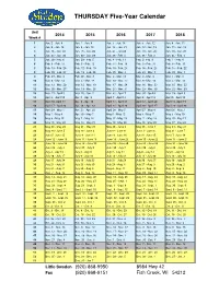 Thursday Calendar 20142018