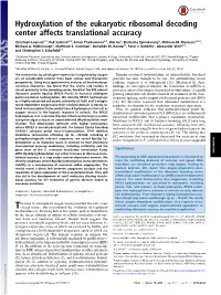 Hydroxylation of the Eukaryotic Ribosomal Decoding Center Affects Translational Accuracy