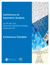 Conference on Geometric Analysis Conference Schedule