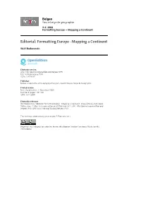 Editorial: Formatting Europe –Mapping a Continent