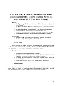 Reference Document. Measuring Local Atmospheric Changes During the Solar Eclipse (2012 Total Solar Eclipse)