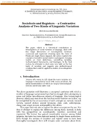 Sociolects and Registers – a Contrastive Analysis of Two Kinds of Linguistic Variation
