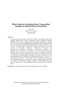 Tocquevillian Equality As Political Ethics of Pacificism Abstract