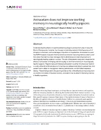 Aniracetam Does Not Improve Working Memory in Neurologically Healthy Pigeons