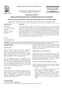 GANGA DETERIORATION and CONSERVATION of ITS SANCTITY Asha Saini, Sanju Jainth, Renu Saini, Aditi Gupta, Ruby Grover and Meera Gupta