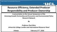 Resource Efficiency, Extended Producer Responsibility And