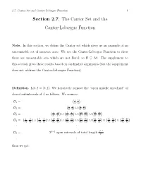 Section 2.7. the Cantor Set and the Cantor-Lebesgue Function
