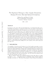 The Equilateral Pentagon at Zero Angular Momentum: Maximal Rotation Through Optimal Deformation