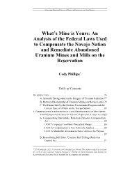 An Analysis of the Federal Laws Used to Compensate the Navajo Nation and Remediate Abandoned Uranium Mines and Mills on the Reservation